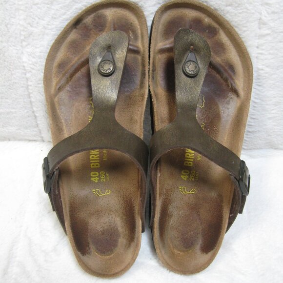 Birkenstock GIZEH Gold-Brown Birko Flor 40 R US W 9 M 7 USED - Picture 4 of 11